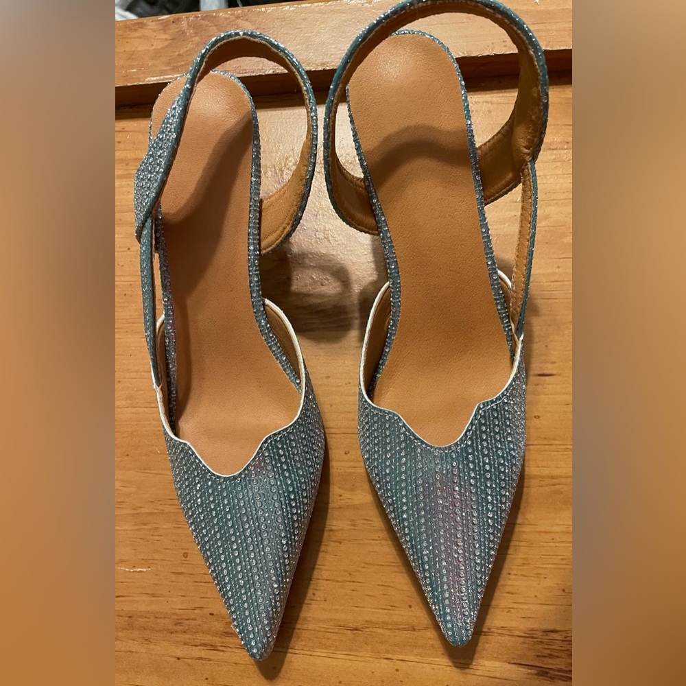 SHEIN NEW Green Sparkly Kitten Heels Sz-5 1/2
